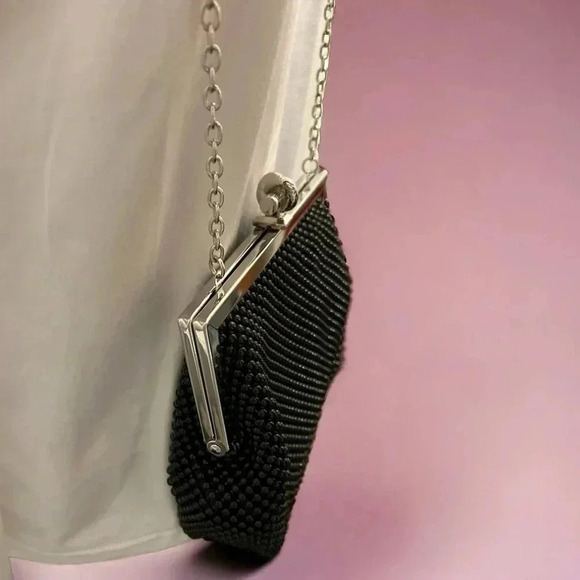Jessica McClintock Black Beaded Shoulder/Crossbody or Clutch Purse Never used - Picture 9 of 10